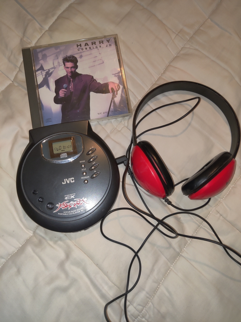 JVC Portable CD Player with Red Over-Ear Headphones & Cd
